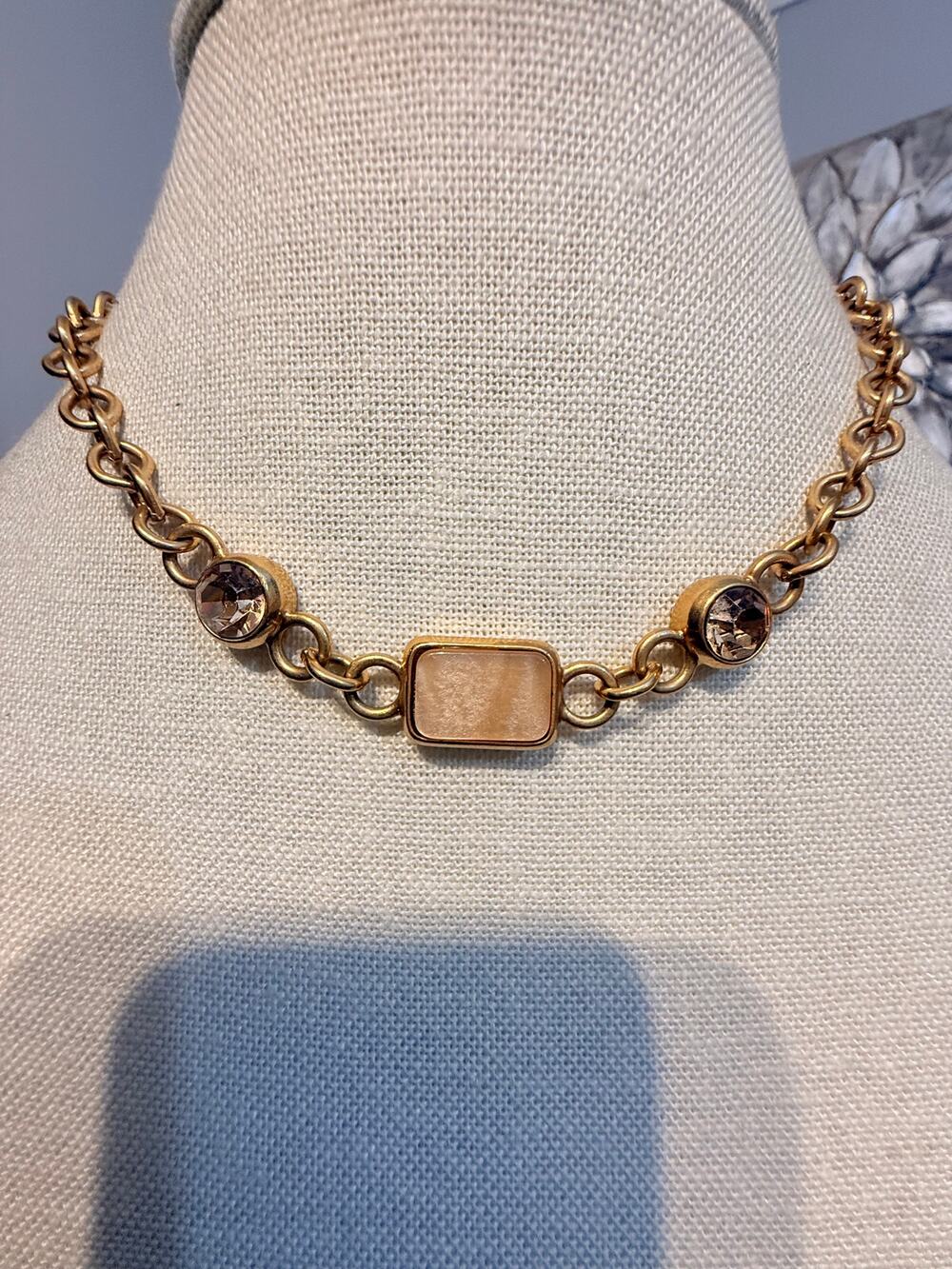 Vintage Monet Gold Tone Crystal Necklace 14” + 2”